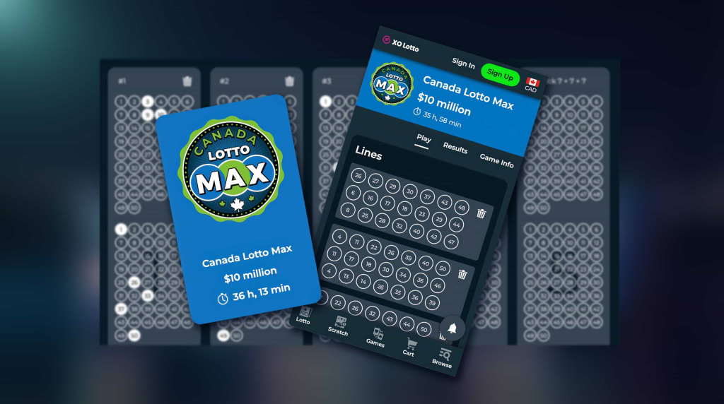 Lotto Max news on multiple devices showing XO Lotto lottery interface and results